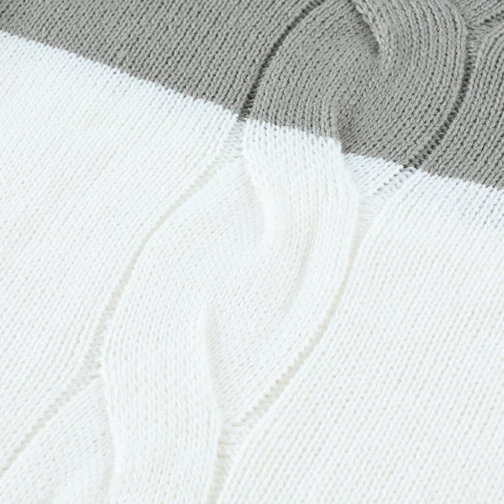 Gray Colorblock Turtleneck Loose Knitted Sweater - Picture 5 of 9